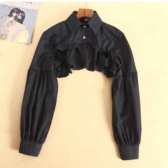 NIP Black Two Button Long Sleeve Dickey One Size - Picture 3 of 4